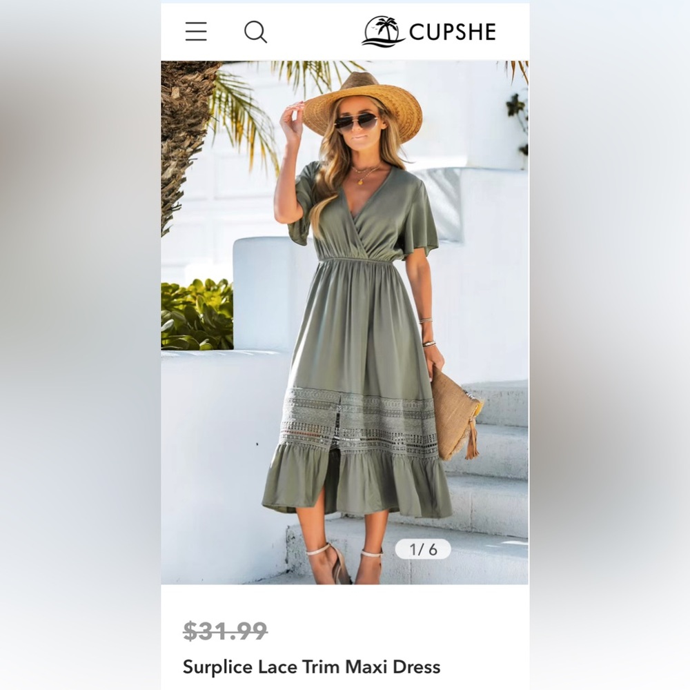 Cupshe Green Ruffled Midi Sundress with V-Neck